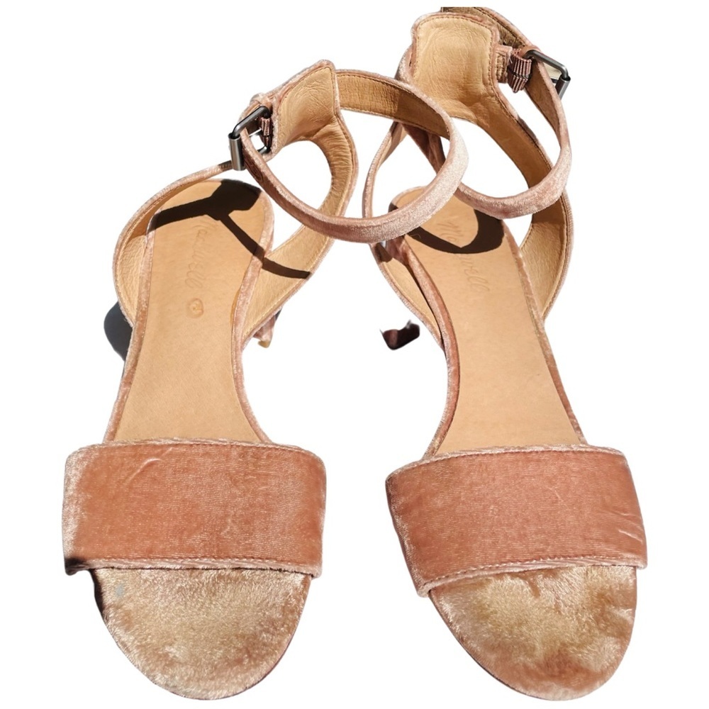 Madewell The Claudia Pink Velvet Sandal with Ankle Strap and Block Heel Size 9.5